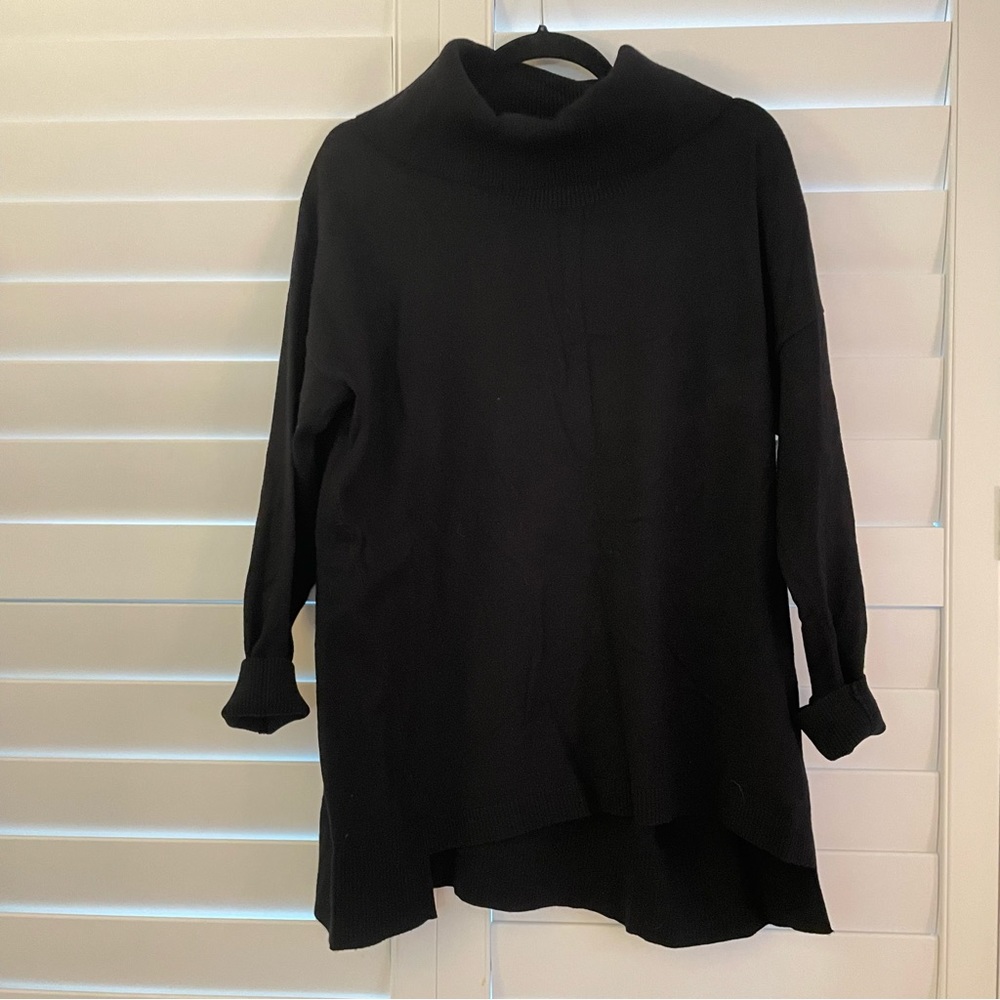 Alison Sheri Oversized Cowl Neck Ribbed Sweater Black Size XL